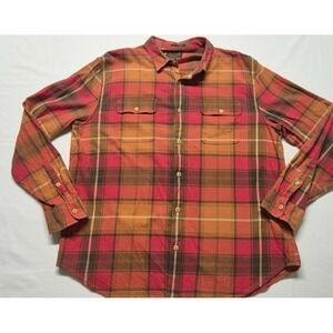 Lucky Brand Classic Fit Linen Blend men's orange/red plaid flannel shirt sz. XXL